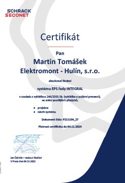 Školení systému EPS řady INTEGRAL Schrack Seconet – Elektromont – Hulín