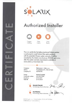 Solarix fibre optics products authorized installer – Elektromont – Hulín