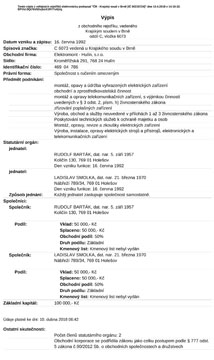 Výpis z obchodního rejstříku – Elektromont – Hulín